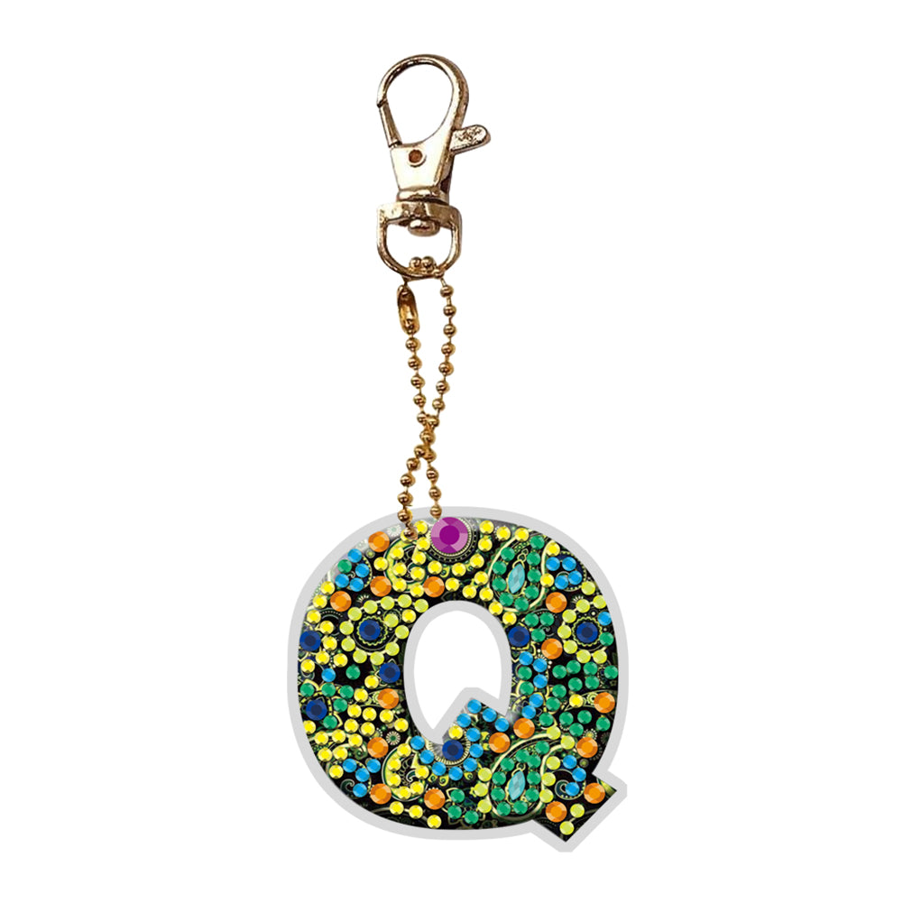 DIY Pocket Mirror Handmade Gem Keychains Letters Lady Bag Pendant (Q)