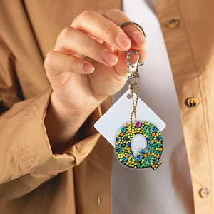 DIY Pocket Mirror Handmade Gem Keychains Letters Lady Bag Pendant (Q)