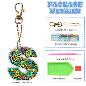 DIY Pocket Mirror Handmade Gem Keychains Letters Lady Bag Pendant (S)