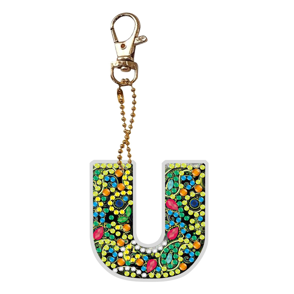 DIY Pocket Mirror Handmade Gem Keychains Letters Lady Bag Pendant (U)