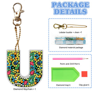 DIY Pocket Mirror Handmade Gem Keychains Letters Lady Bag Pendant (U)