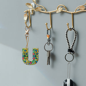 DIY Pocket Mirror Handmade Gem Keychains Letters Lady Bag Pendant (U)