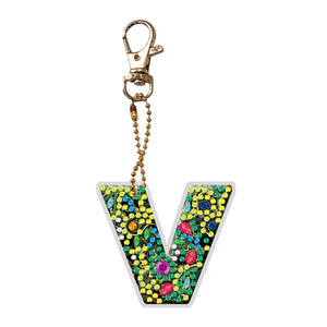 DIY Pocket Mirror Handmade Gem Keychains Letters Lady Bag Pendant (V)
