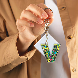 DIY Pocket Mirror Handmade Gem Keychains Letters Lady Bag Pendant (V)