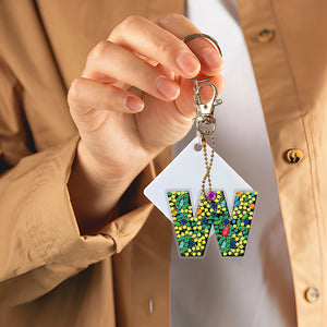 DIY Pocket Mirror Handmade Gem Keychains Letters Lady Bag Pendant (W)