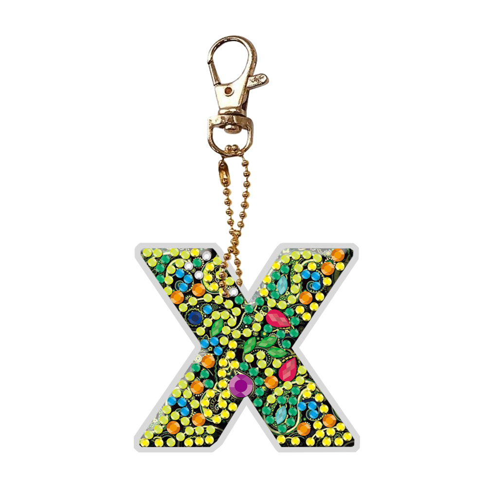 DIY Pocket Mirror Handmade Gem Keychains Letters Lady Bag Pendant (X)