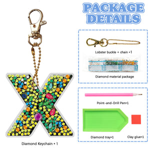 DIY Pocket Mirror Handmade Gem Keychains Letters Lady Bag Pendant (X)