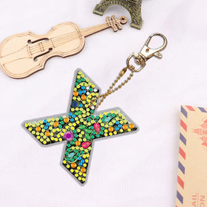 DIY Pocket Mirror Handmade Gem Keychains Letters Lady Bag Pendant (X)