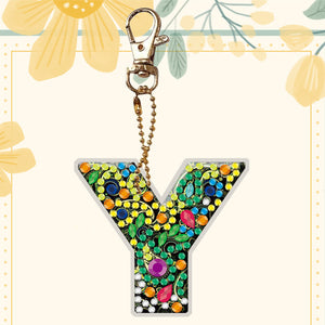 DIY Pocket Mirror Handmade Gem Keychains Letters Lady Bag Pendant (Y)