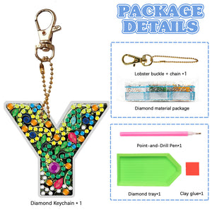 DIY Pocket Mirror Handmade Gem Keychains Letters Lady Bag Pendant (Y)
