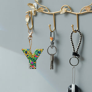 DIY Pocket Mirror Handmade Gem Keychains Letters Lady Bag Pendant (Y)