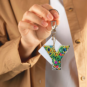 DIY Pocket Mirror Handmade Gem Keychains Letters Lady Bag Pendant (Y)