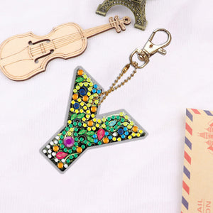 DIY Pocket Mirror Handmade Gem Keychains Letters Lady Bag Pendant (Y)