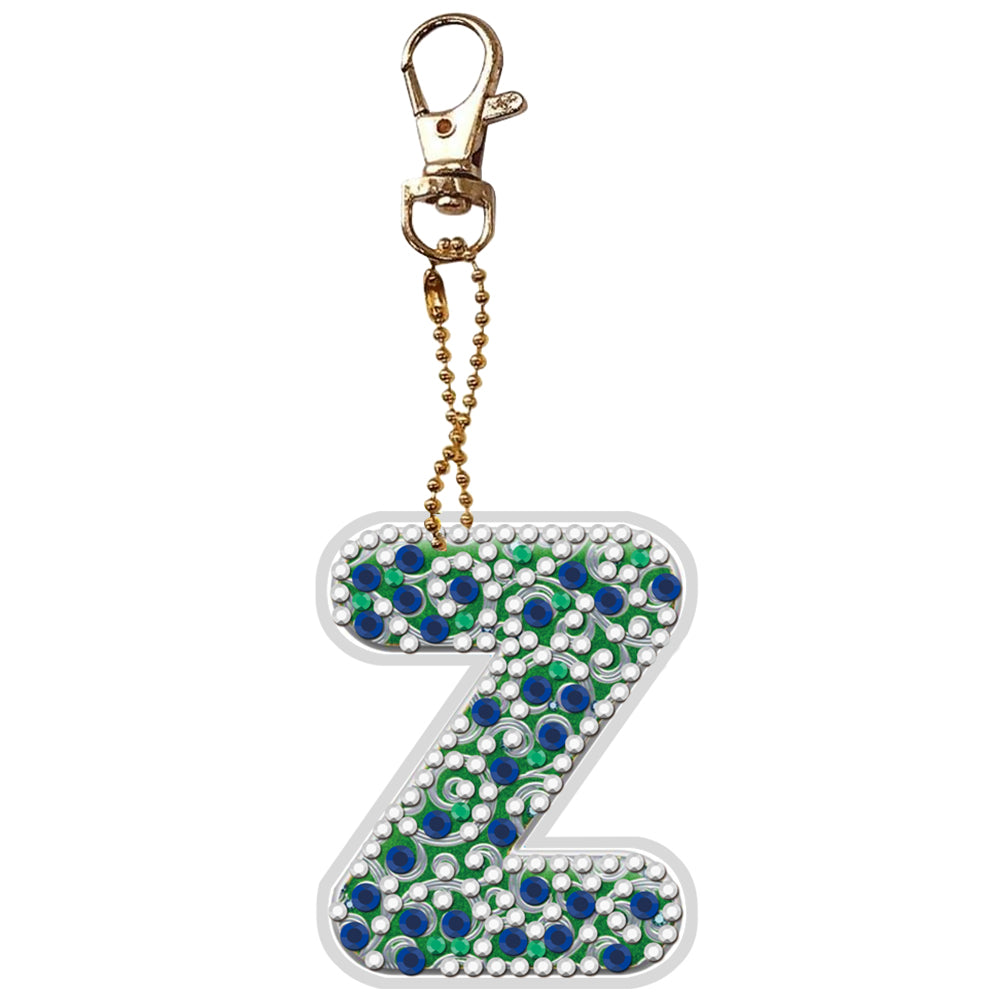 DIY Pocket Mirror Handmade Gem Keychains Letters Lady Bag Pendant (Z)