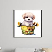 Load image into Gallery viewer, Sunflower Tin Bucket Puppy 30*30CM(Canvas) Full Round Drill Diamond Painting
