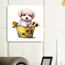 Load image into Gallery viewer, Sunflower Tin Bucket Puppy 30*30CM(Canvas) Full Round Drill Diamond Painting
