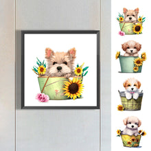 Load image into Gallery viewer, Sunflower Tin Bucket Puppy 30*30CM(Canvas) Full Round Drill Diamond Painting
