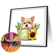 Load image into Gallery viewer, Sunflower Tin Bucket Puppy 30*30CM(Canvas) Full Round Drill Diamond Painting
