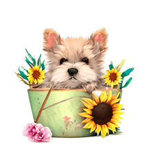 Load image into Gallery viewer, Sunflower Tin Bucket Puppy 30*30CM(Canvas) Full Round Drill Diamond Painting
