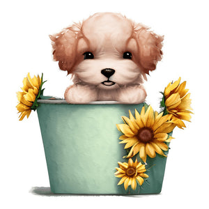 Sunflower Tin Bucket Puppy 30*30CM(Canvas) Full Round Drill Diamond Painting