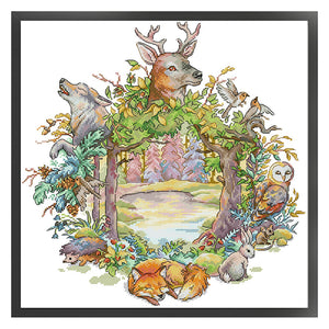 Joy Sunday Forest Wreath (40*42CM) 14CT 2 Stamped Cross Stitch
