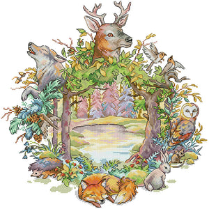 Joy Sunday Forest Wreath (40*42CM) 14CT 2 Stamped Cross Stitch