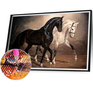 Black Horse White Horse 70*45CM(Picture) Full Square Drill Diamond Painting