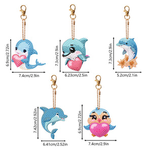 DIY Diamond Art Keychains Double Sided 5pcs Gem Keychains(Dolphin)