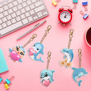 DIY Diamond Art Keychains Double Sided 5pcs Gem Keychains(Dolphin)