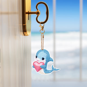DIY Diamond Art Keychains Double Sided 5pcs Gem Keychains(Dolphin)