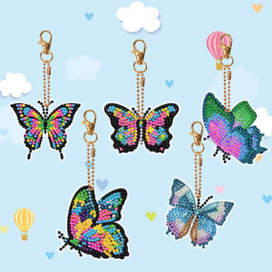 DIY Diamond Art Keychains Double Sided 5pcs Gem Keychains(Butterfly)