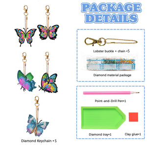 DIY Diamond Art Keychains Double Sided 5pcs Gem Keychains(Butterfly)