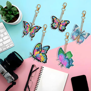 DIY Diamond Art Keychains Double Sided 5pcs Gem Keychains(Butterfly)