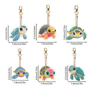 DIY Diamond Art Keychains Double Sided 6pcs Gem Keychains(Turtle)