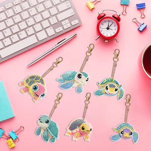 DIY Diamond Art Keychains Double Sided 6pcs Gem Keychains(Turtle)