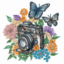 Load image into Gallery viewer, Butterfly Flower Nostalgic Camera 30*30CM(Canvas) Partial Special Shaped Drill Diamond Painting
