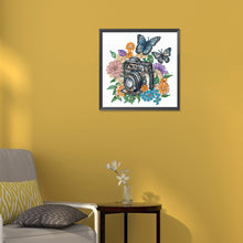 Load image into Gallery viewer, Butterfly Flower Nostalgic Camera 30*30CM(Canvas) Partial Special Shaped Drill Diamond Painting
