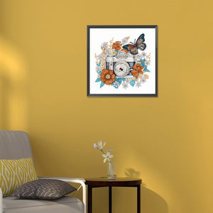 Butterfly Flower Nostalgic Camera 30*30CM(Canvas) Partial Special Shaped Drill Diamond Painting