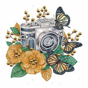 Butterfly Flower Nostalgic Camera 30*30CM(Canvas) Partial Special Shaped Drill Diamond Painting