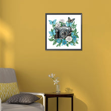 Load image into Gallery viewer, Butterfly Flower Nostalgic Camera 30*30CM(Canvas) Partial Special Shaped Drill Diamond Painting
