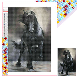 Black And White Galloping Horse 40*60CM(Picture) Full Square Drill Diamond Painting