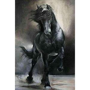 Black And White Galloping Horse 40*60CM(Picture) Full Square Drill Diamond Painting