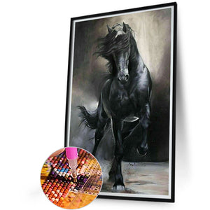 Black And White Galloping Horse 40*60CM(Picture) Full Square Drill Diamond Painting