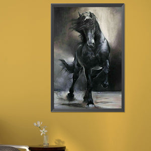 Black And White Galloping Horse 40*60CM(Picture) Full Square Drill Diamond Painting