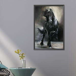 Black And White Galloping Horse 40*60CM(Picture) Full Square Drill Diamond Painting