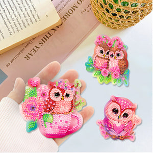 DIY Refrigerator Stickers Owl Round Diamond Sticker (Pink Owl)