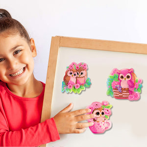 DIY Refrigerator Stickers Owl Round Diamond Sticker (Pink Owl)