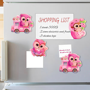 DIY Refrigerator Stickers Owl Round Diamond Sticker (Pink Owl)