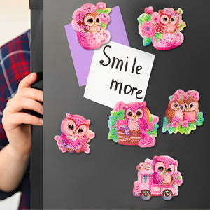 DIY Refrigerator Stickers Owl Round Diamond Sticker (Pink Owl)